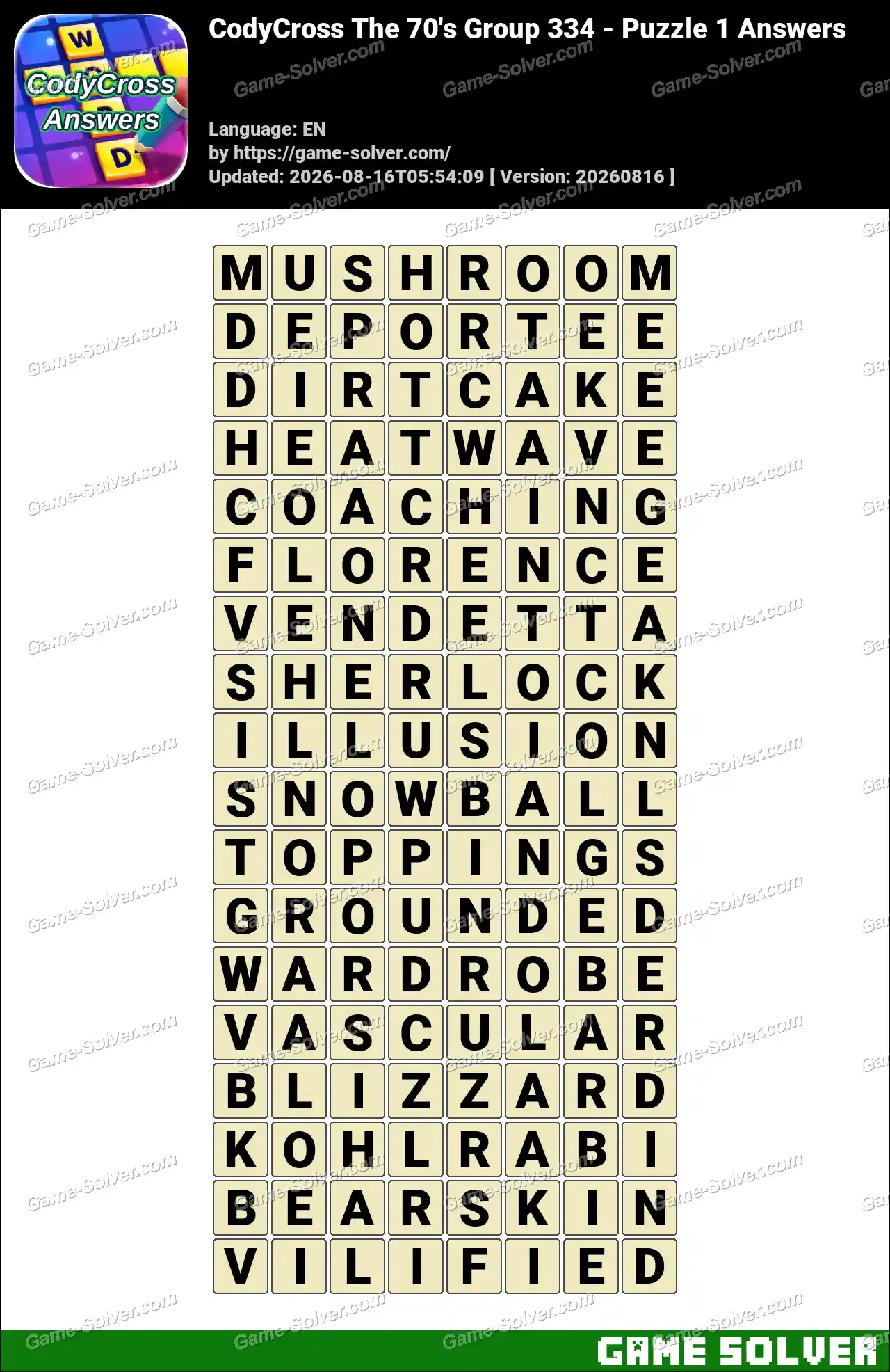 CodyCross The 70’s Group 334 – Puzzle 1 Answers